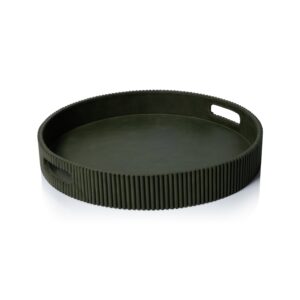 Green Round Fluted Leather Tray