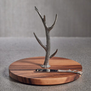 Round Cheese & Charcuterie Board with Pewter Antler Stem