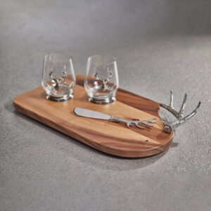 Cheese & Charcuterie Board with Pewter Antler Handle